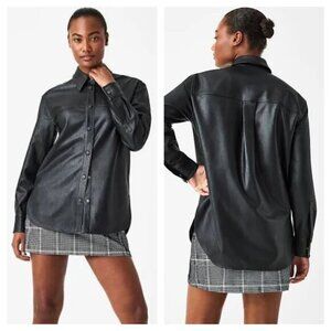 NWT SPANX Faux Leather Long Sleeve Shacket Shirt Jacket #20491R M Black